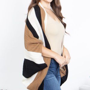 Cozy and Chic: Ribbed Cocoon Cardigan Stylish Striped Waffle Rib | Plus Size